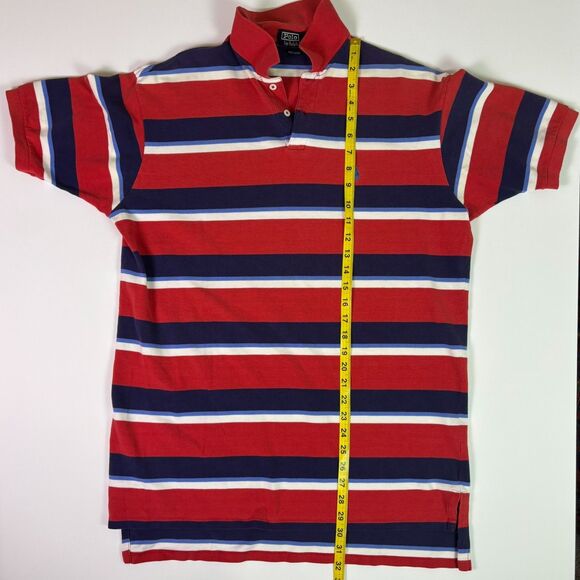 Vintage Polo Ralph Lauren Men's L Red Navy Stripe Preppy Polo Shirt Made in USA - Picture 4 of 10
